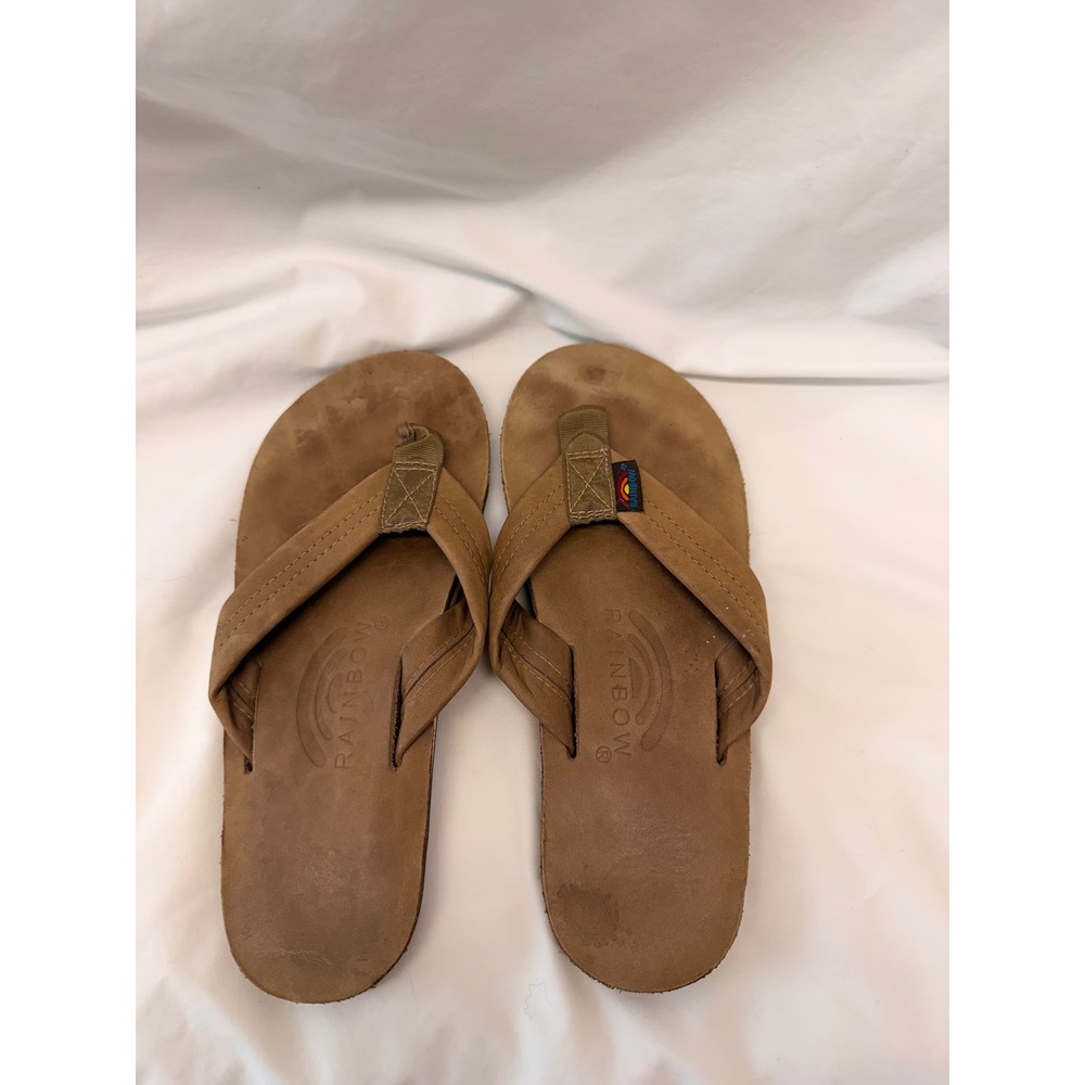Rainbow Sandals Mens 5 Womens 7 Single Layer Premier Leather Flip Flops Brown